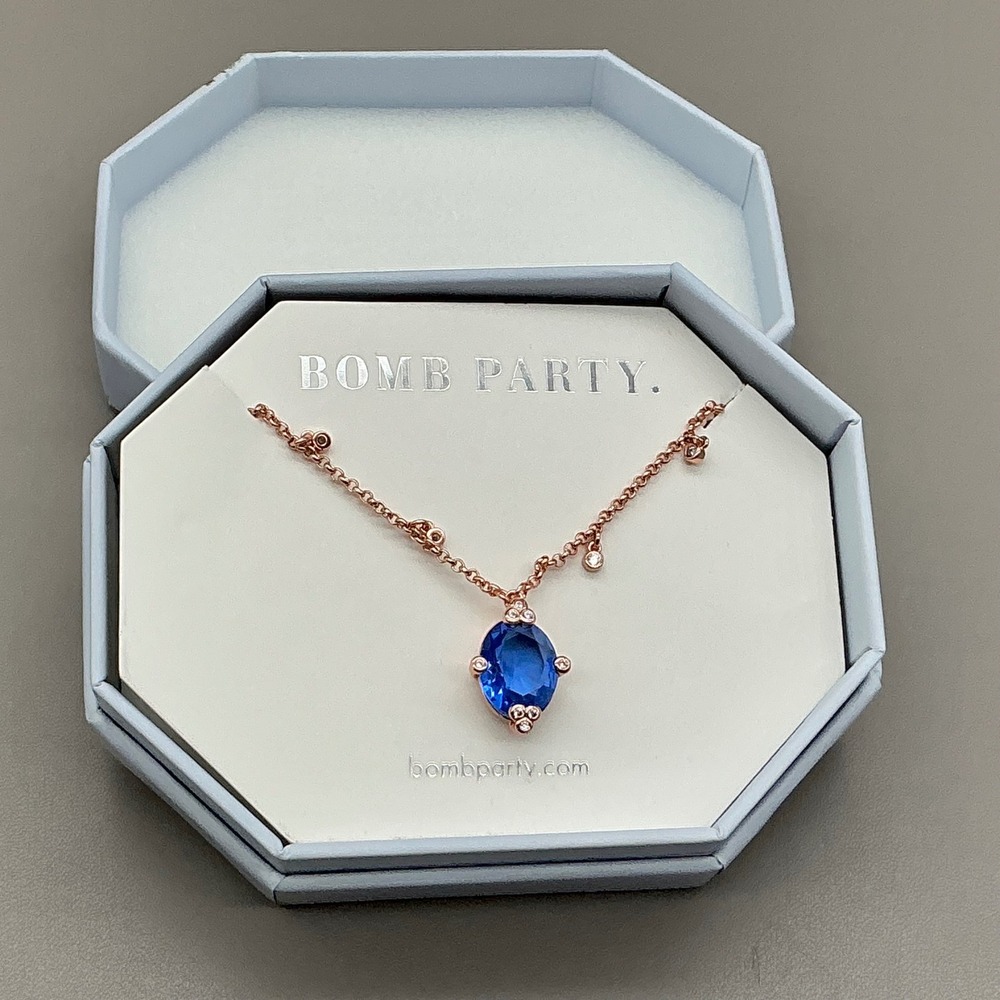 Bomb Party Necklace Lab Created Light Sapphire 18" Rose Gold Plated RBP3513